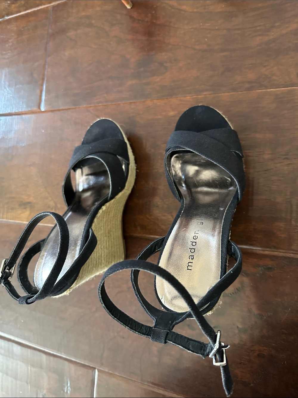 Madden Girl Black Espadrille Wedge Sandals with Ankle Strap great condition!